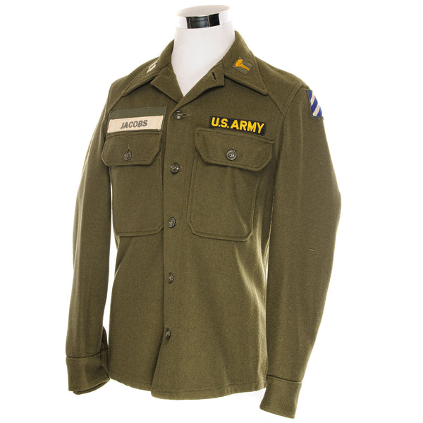 VINTAGE US ARMY WOOL SHIRT 1961 COLD WAR SIZE SMALL WITH PATCHES