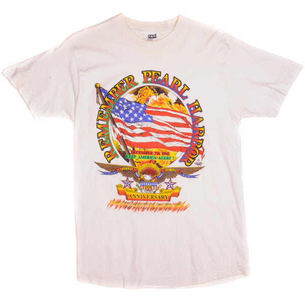 Vintage World War 2 50th Anniversary Remember Pearl Harbor December 7th 1941 Anvil Tee Shirt 1991 Size Medium Made In USA.