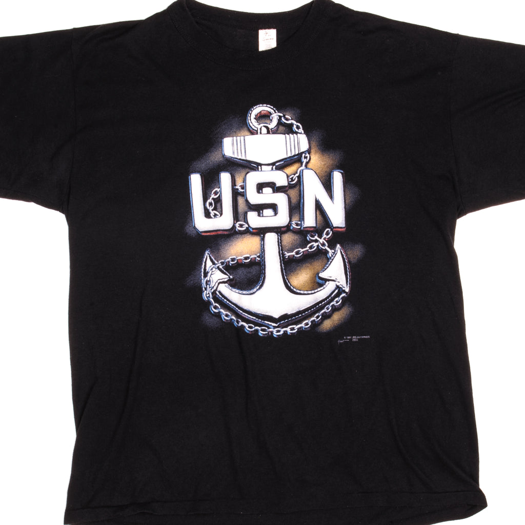 Vintage US Navy Tee Swing Tee Shirt 1991 Size XL Made In USA With Single Stitch Sleeves.