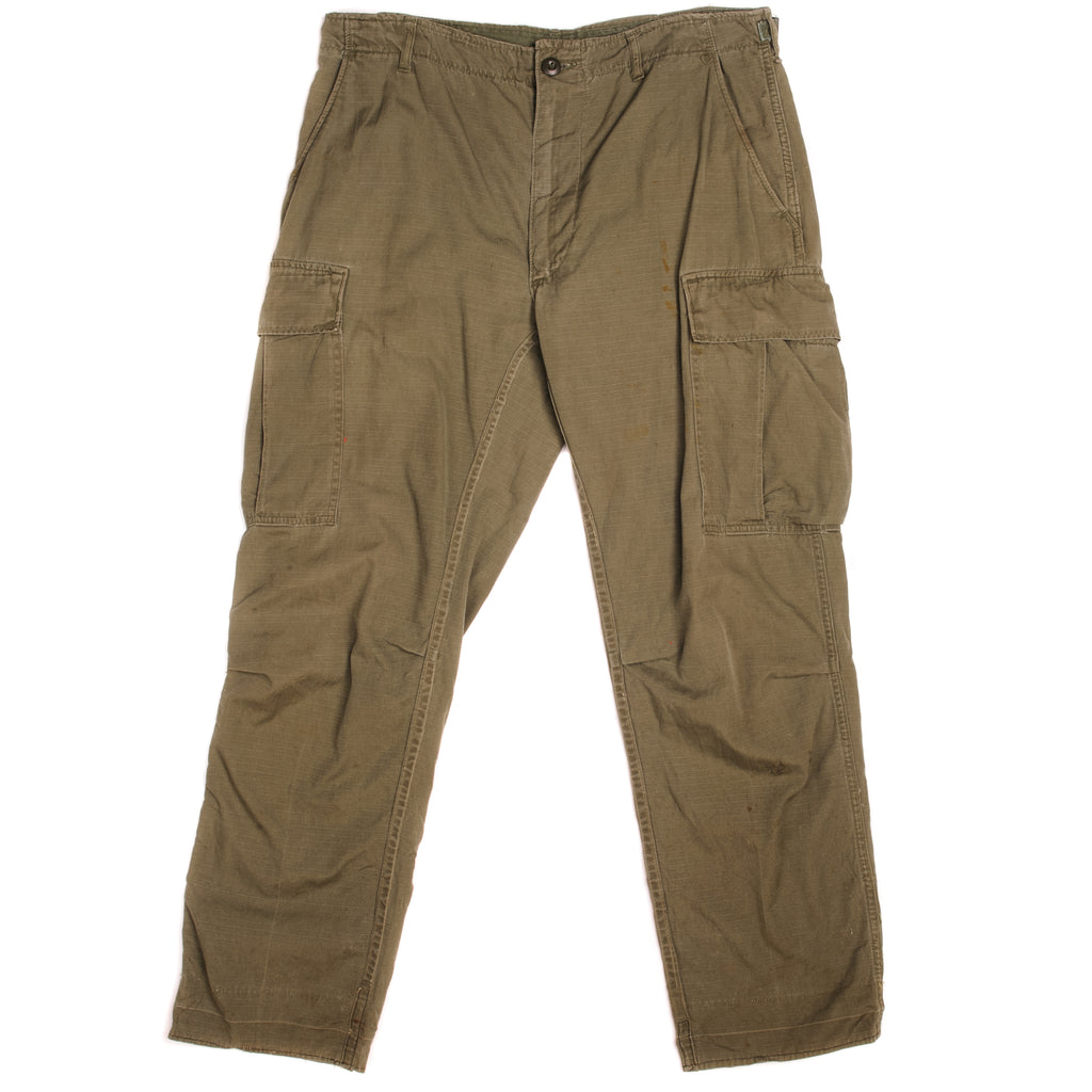 Vintage US Army Tropical Combat Trousers Pants Rip Stop Poplin 6th Pattern 1969 Vietnam War Size Medium Long W35 L29.  Stock No. : 8405-935-3309  DSA 100-69-C-1503