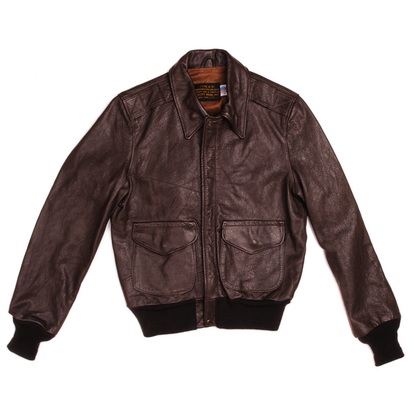 Vintage Schott Bros Leather Flight Jacket Type A-2 Size 38 Made In USA.  Drawing No. 30-1415  Order No. A.1987-01