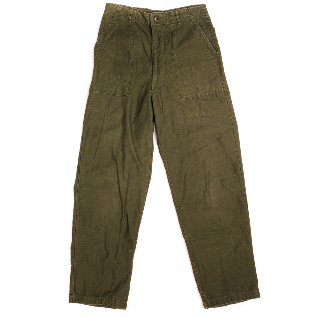 Vintage US Army Sateen Utility Trousers Pants 1966 Vietnam War Size W28 L30.  Stock No. 8405-082-6612 DSA 100-70-C-1088