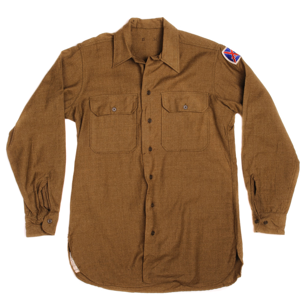 Vintage US Army M-37 M37 Flannel Shirt March 16th 1945 World War 2 Size 16 1/2 X 33  Stock No. 55-S-5658-4  Cont. W-36-03-qm-15987