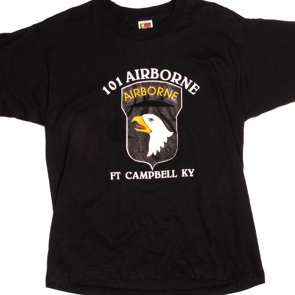 Vintage US Army 101 Airborne Ft Campbell KY Fruit of the Loom Tee Shirt size Medium with single stitch sleeves.