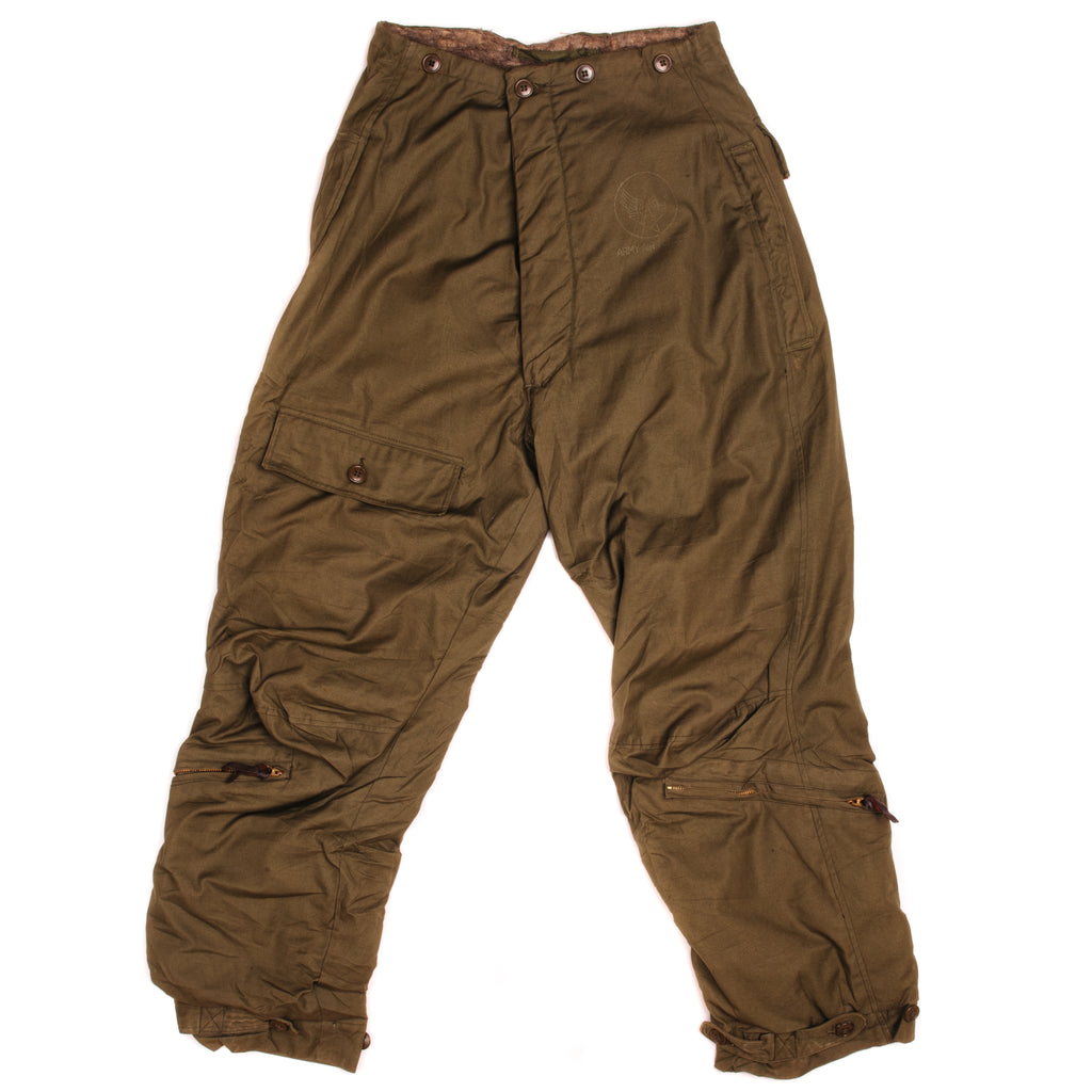 Vintage US Army Air Forces Intermediate Flying Trousers Type A-9 World War 2 Era Size W32 L29.  Stock No. 8300-878605 Contract No. W(30-053) AC-972