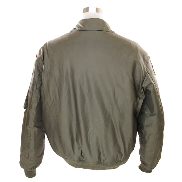 The military Flight Jacket CWU-45P is still currently used, it was made for colder weather and is fire resistant.  Vintage US Air Force CWU 45/P 45P Winter Flight Jacket 1995 Size L.  9415-00-310-1140 MIL-1-83388E  SP0100-95-C-5024