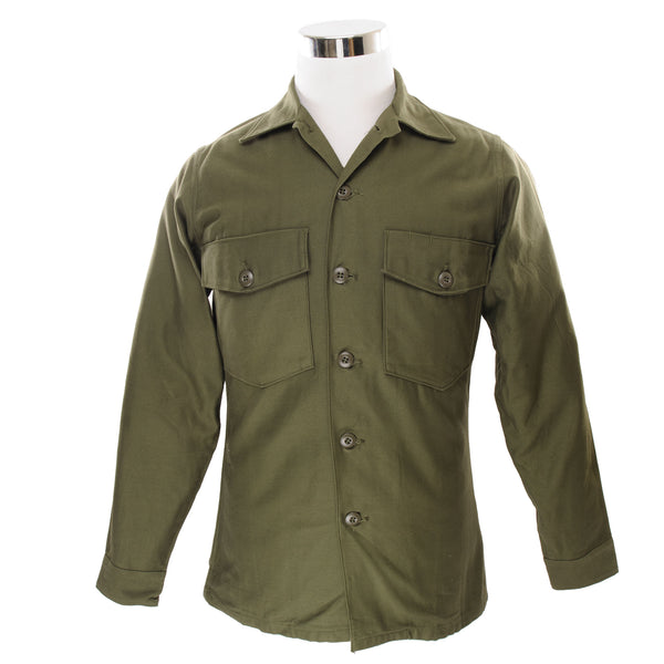 Vintage US Army Cotton Sateen Utility Shirt P-64 P64 Vietnam War 1973 Size 14 1/2 X 33 Deadstock Nos  DSA-100-67-C-0351  8405-781-8946