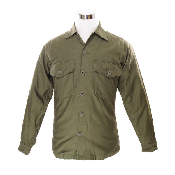 Vintage US Army Cotton Sateen Utility Shirt P-64 P64 Vietnam War 1970 Size 14 1/2 X 33 Deadstock Nos  DSA 100-70-C-0375  8405-781-8946