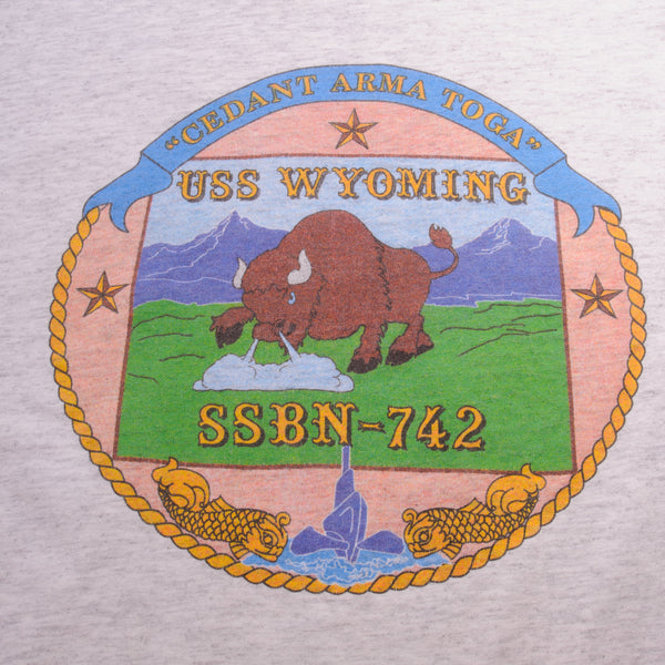 Vintage USS Wyoming SSBN-742 Tee Shirt 1990S Size Large Made In USA With Single Stitch Sleeves