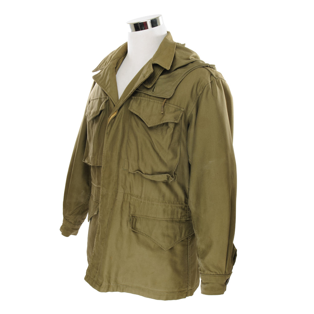 Vintage US Army M-1943 M43 Field Jacket 1945 World War 2 Size 38R With Detachable Hood   Stock No. 55-J-191-65  