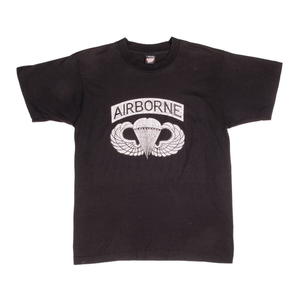 Vintage Black Us Army Airborne Tee Shirt 1990S Size Medium Made In USA