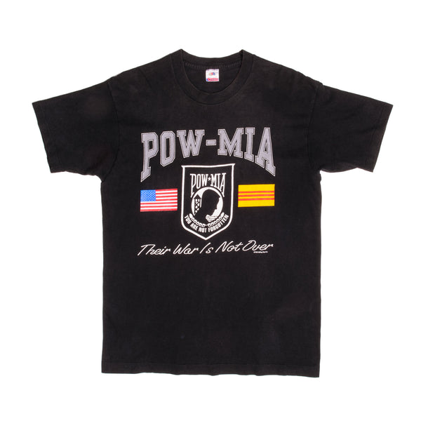 Vintage POW-MIA (Prisoner Of War Missing In Action) You Are Not Forgotten Their War Is Not Over Tee Shirt 1992 Size M Made In USA With Single Stitch Sleeves