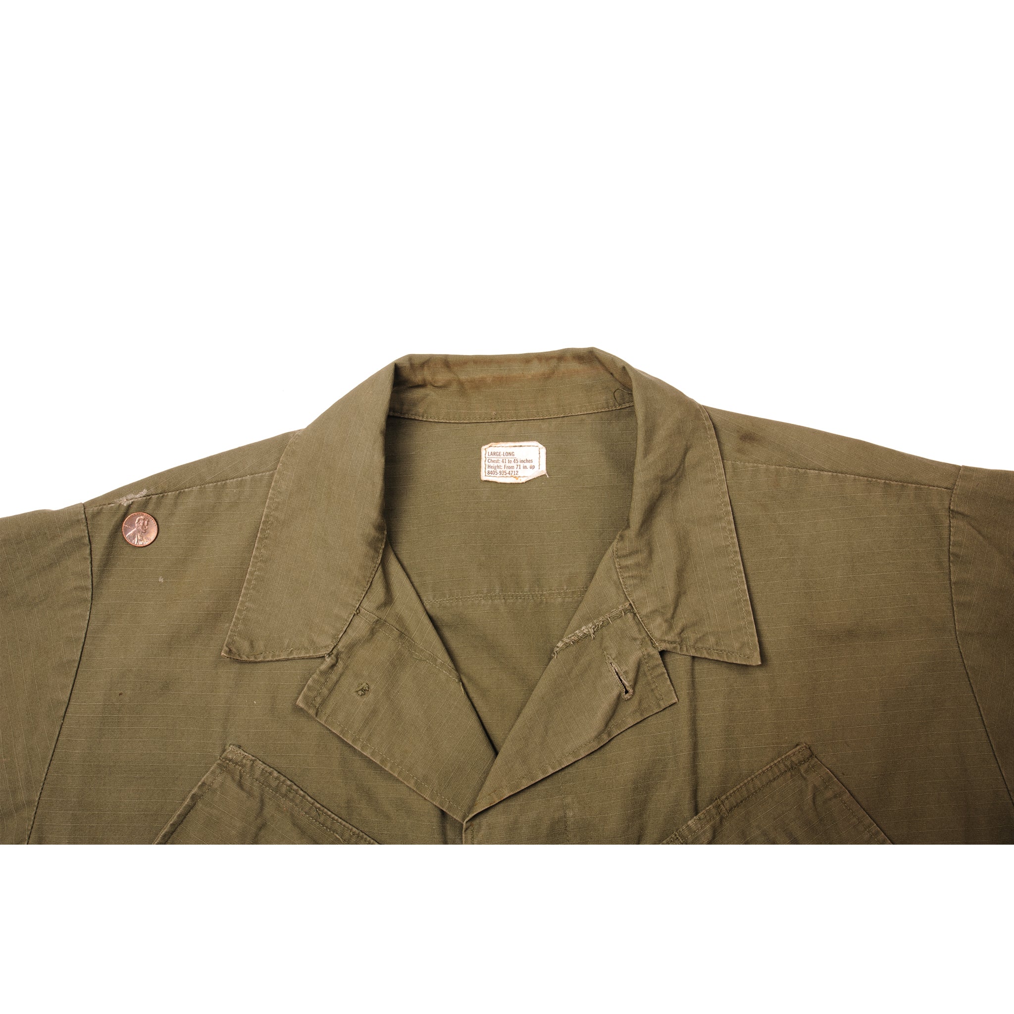 VINTAGE US ARMY TROPICAL COMBAT JACKET 4TH PATTERN 1968 VIETNAM WAR STAMPED  SIZE LARGE LONG