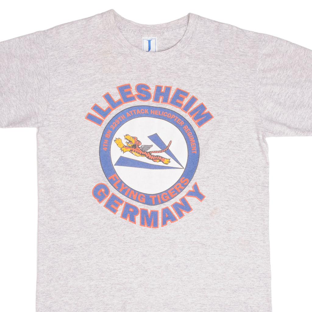 Vintage Flying Tigers Illesheim Germany 4th BN 229th Attack Helicopter Regiment Tee Shirt Size Large Made In USA