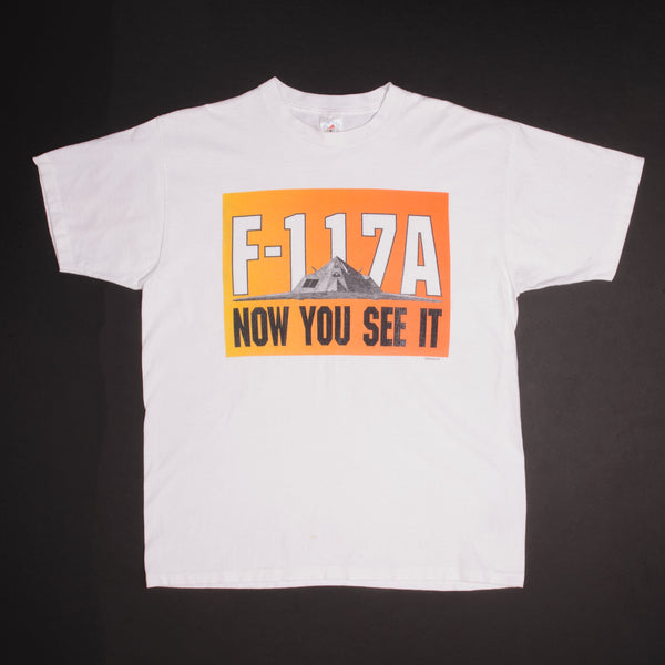 Vintage F-117A Now you see it, now you don't T-Shirt 1990s Size XL Made In USA With Single Stitch Sleeves