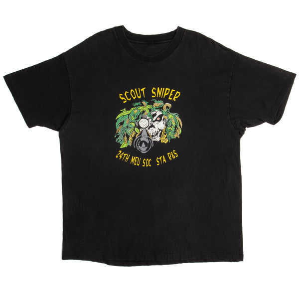 Vintage Scout Sniper 24Th Marines Expeditionary Unit Special Operation Capable Surveillance and Target Acquisition Reconnaissance & Surveillance Tee Shirt Size XL With Single Stitch Sleeves.