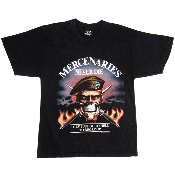 Vintage Mercenaries Never Die They Just Go To Hell To Regroup Tee Shirt 1988 Size Small Made In USA.