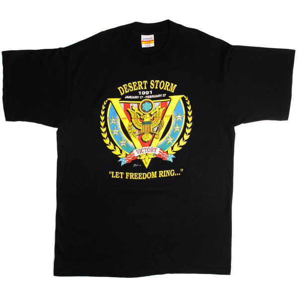Vintage US Military Desert Storm Let Freedom Ring Tee Shirt 1991 Size XL Made In USA.