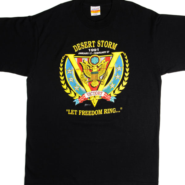 Vintage US Military Desert Storm Let Freedom Ring Tee Shirt 1991 Size XL Made In USA.