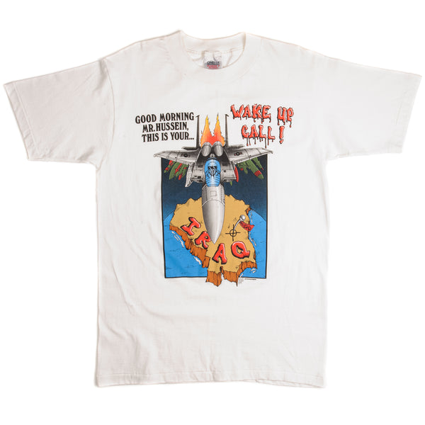 Vintage US Armed Forces Gulf War Good Morning Mr. Hussein, This Is Your... Wake Up Call ! Tee Shirt 1980 Size Large Made In USA.