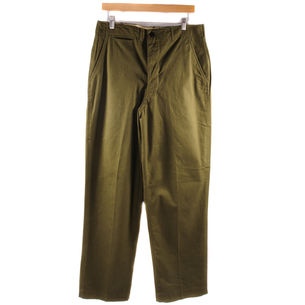 Vintage USN US Navy Field Trousers Pants with Herringbone Twill World War 2 Size W34 L33.  Donut Buttons.  Contract number : NXsy 29904.
