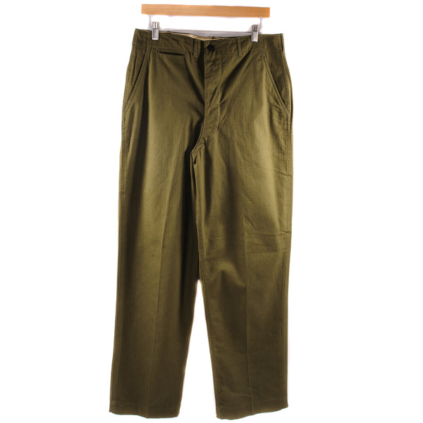 Vintage USN US Navy Field Trousers Pants with Herringbone Twill World War 2 Size W34 L33.  Donut Buttons.  Contract number : NXsy 29904.