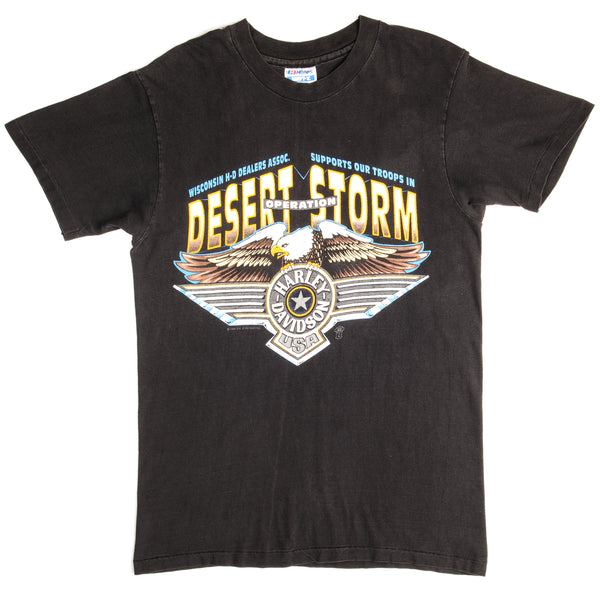 Vintage Harley Davidson Operation Desert Storm Hanes Tee Shirt 1991 size Small Made in USA with Single Stitch Sleeves.
