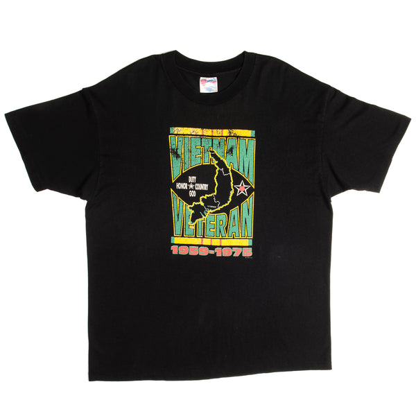 Vintage Vietnam Veteran Duty Honor Country God T-Shirt 90s size XLarge Made in USA with single stitch sleeves.