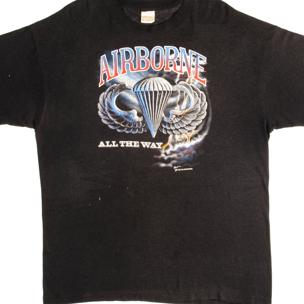 Vintage US Military Airborne  All the Way T-Shirt 1988 size X-Large Made in USA with single stitch sleeves.