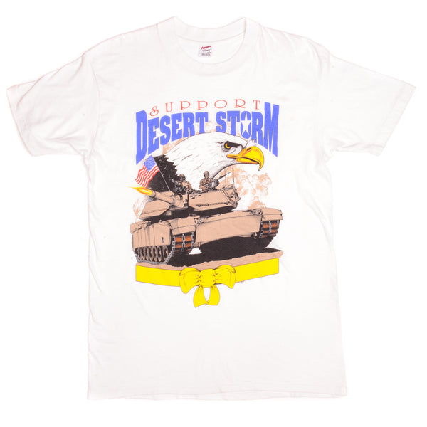 Vintage Support Desert Storm Hanes Classic Tee Shirt Early 1990s Size Large Made In USA With Single Stitch Sleeves.
