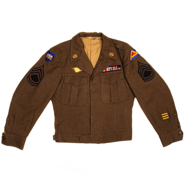 Vintage US Army Wool Field Jacket 1944 Size 36R With Patches, Insignias and Ribbons.