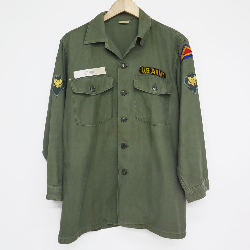 US ARMY UTILITY SHIRT P-64 P64 1960'S  7TH ARMY SPECIALIST E4 PATCH